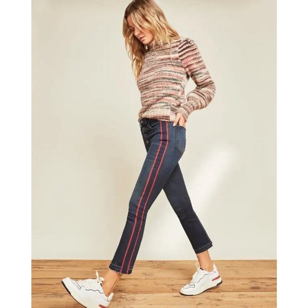 VERONICA BEARD Carolyn 10” Baby Boot Button Fly Jeans Indigo Red Stripe Size 25